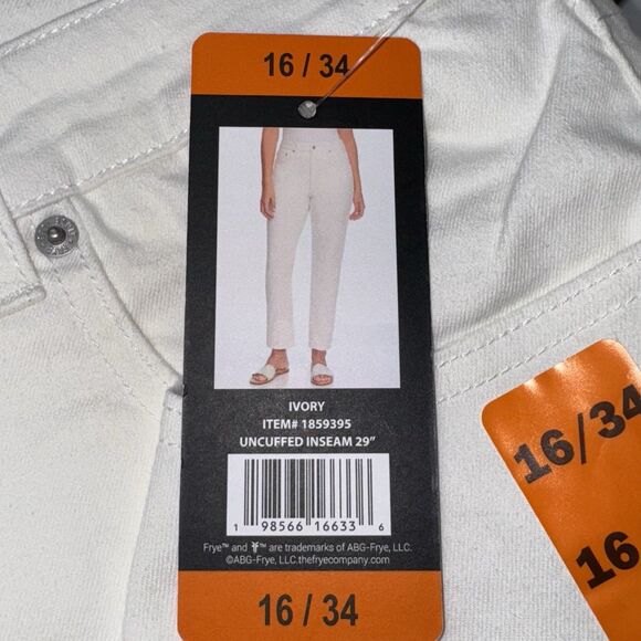 Frye High Rise Cropped Pants Size 16 16/34 Ivory White Denim Jeans Ankle New - Picture 8 of 13